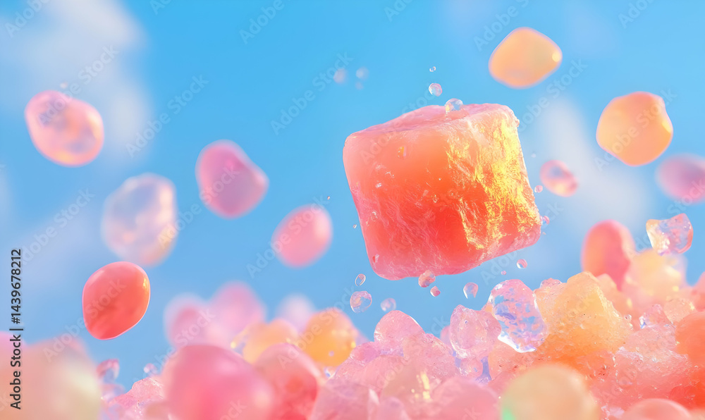 Aufkleber vibrant abstract ice cube and bubbles against a dynamic background