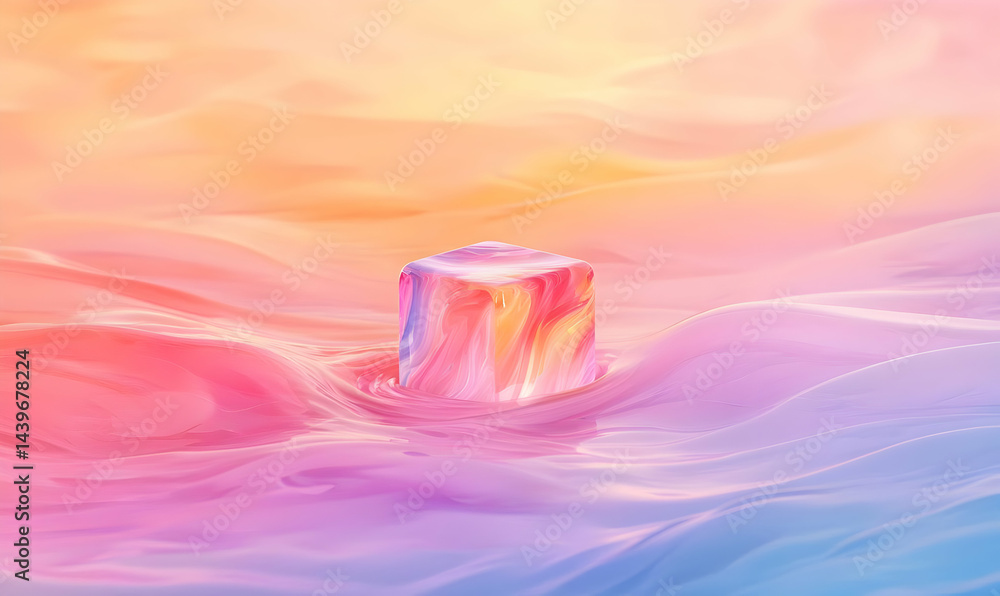 Aufkleber vibrant abstract ice cube surrounded by dynamic bubbles and waves