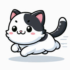 Obraz premium Charming black and white cartoon cat, dynamically rendered in a playful leap, conveying energy and motion.