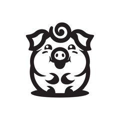 A cute and chubby pig cartoon logo featuring a smiling, happy pig with a big round belly. Perfect for kids' brands, farm-themed projects, mascots, or fun product packaging.
