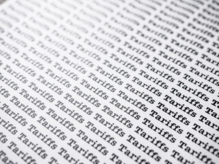 Fototapeta premium Words Tariffs Seamless print on paper for trading export import business tax background.