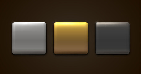 Golden, silver, black frame label, event bar button, gold signboard. Vector