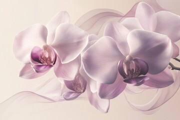 Delicate light purple orchids with flowing fabric.