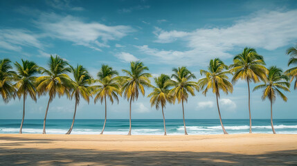 Obraz premium Tranquil Tropical Beach: Idyllic Palms and Azure Waters