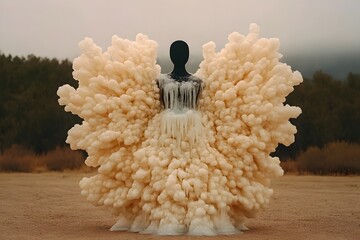 Frozen Fashion Mannequin in Icy Art Installation Outdoors A unique winter scene featuring an avant garde design