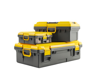 Fototapeta premium Jobsite Tool Boxes Overview Isolated On White Background.