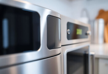 close up of a stainless steel oven and microwave