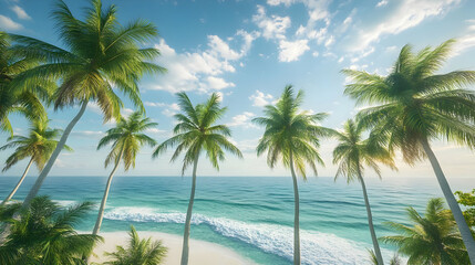 Serene Tropical Beach: Palm Trees Azure Ocean and White Sand Paradise