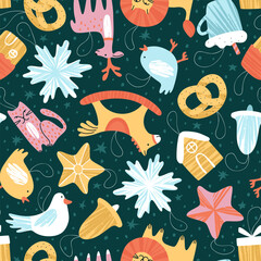 Seamless pattern with Christmas tree decorations