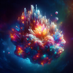  Glowing asteroid with crystal growths
