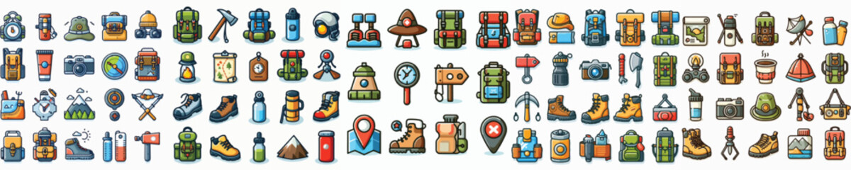 Fototapeta premium Vector set of mountain climbing equipment.