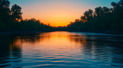 Obraz premium Sunset over the River: A Serene Landscape Photography