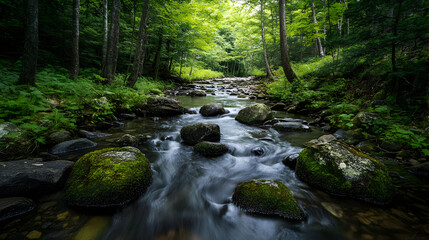 Obraz premium Serene Forest Stream: A Tranquil Nature Escape