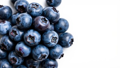 A freshly picked blueberry cluster, dark vibrant tones, centered against a pure white background (RGB 255,255,255), clear sharp focus on each berry, clean edges, no leaves or extra elements.