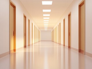 Empty hospital hallway with doors