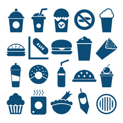 Fast-Food Icon Silhouettes Burger, Pizza, Fries & More.