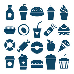 Fast-Food Icon Silhouettes Burger, Pizza, Fries & More.