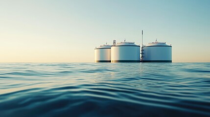 Obraz premium Offshore Storage Tanks at Sunset