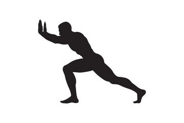 Silhouette of Athletic Man in Stretching Lunge Pose Isolated on White