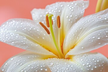 Fototapeta premium Close-up view of a lily with water droplets.