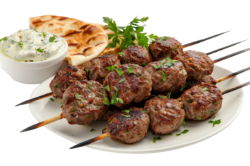 Flavorful Lamb Kofta Skewers Isolated On White Background.