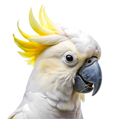 Stunning Sulphur-Crested Cockatoo: Close-up Portrait of a Majestic Bird on Transparent  background