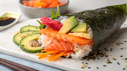 Giant Sushi Burrito Stuffed with Colorful Fresh Fillings