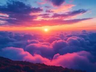 Fototapeta premium Stunning vista of a vibrant sunset above a sea of clouds.