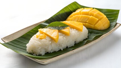 Thai Mango Sticky Rice Wrapped in Banana Leaf Boat