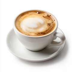 Fototapeta premium delicious cappuccino served in white ceramic cup with saucer isolated on white background