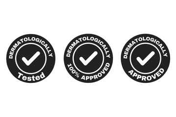 Set of 3 dermatologically 100 percent tested and approved stamps for advertising, marketing and promotion concept 