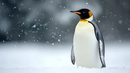 Fototapeta premium Snowy landscape featuring a regal penguin.