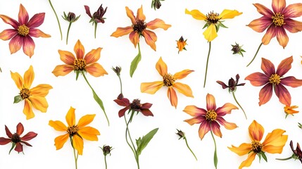 Obraz premium A detailed floral artwork featuring isolated botanical elements of Coreopsis flowers perfect for handmade floral art and digital compositions overlay cut out on isolated transparent removed background