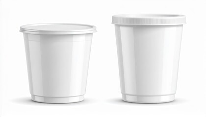 Two White Plastic Cups with Lids Perfect for Yogurt or Dessert Mockup