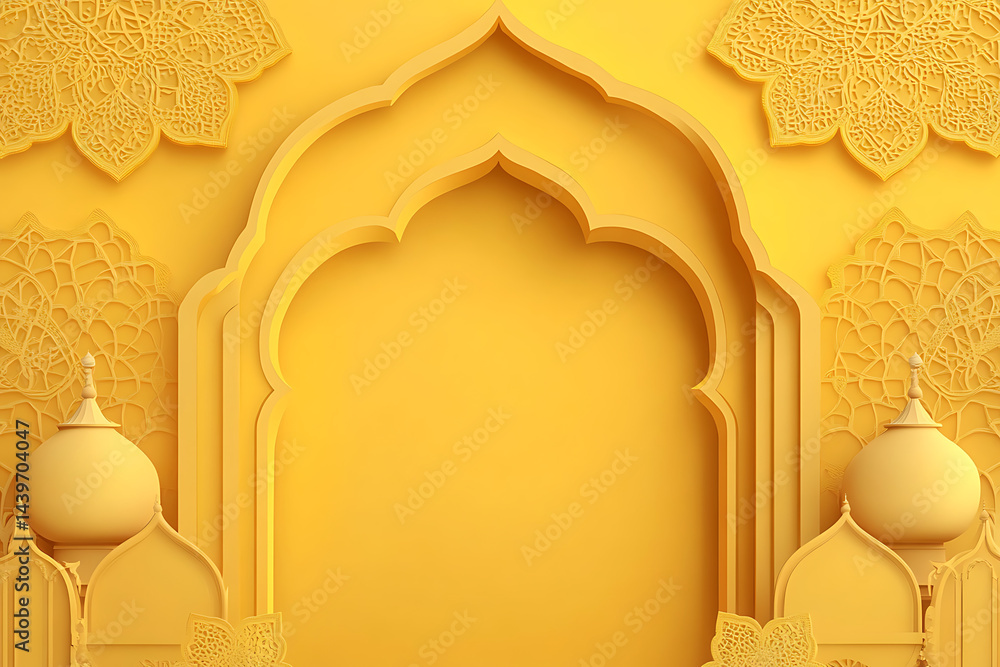 Aufkleber intricate yellow architectural backdrop featuring ornate patterns and empty central space
