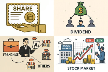 Fototapeta premium business icons in a minimalistic style, explain basic terms of finance 