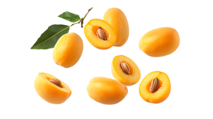 Loquat with half slices falling or floating png