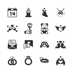 A set of black and white icons for Valentine's Day