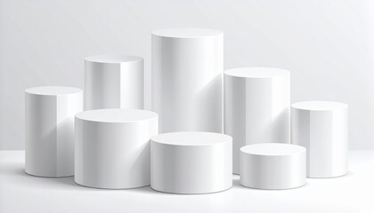 Elegant White Cylindrical Display Stands Product Showcase Pedestals