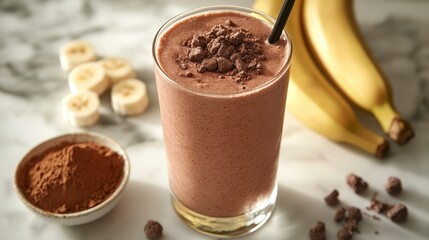 Creamy Chocolate Banana Smoothie with Cocoa Powder and Slices
