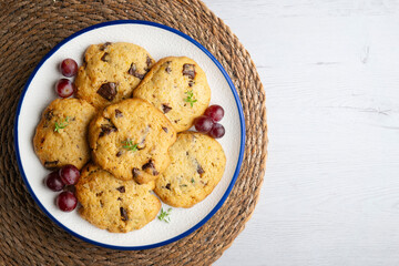 Handmade chocolate chip cookies. Top view table.