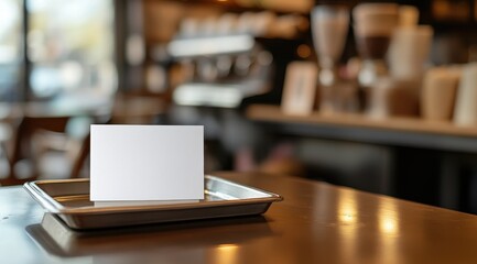 Blank card on tray in cafe