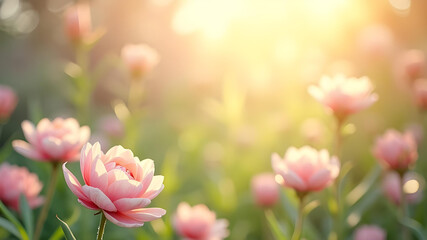 Sunlit Pink Blooms in a Dreamy Garden