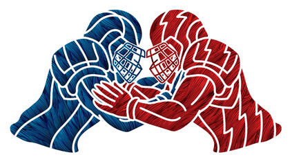 Graffiti American Football Players Battle Action Graphic Vector