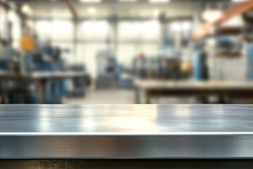 Obraz premium Metal table top in blurred factory background