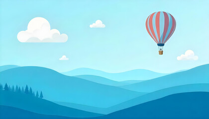 Obraz premium Hot Air Balloon Floating Above Blue Mountains