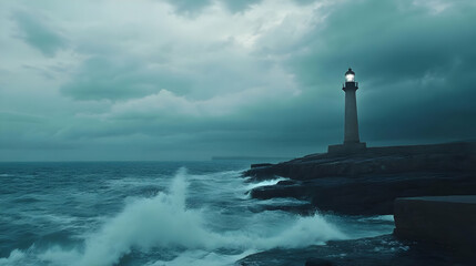 Lighthouse withstanding the storm: A dramatic coastal scene