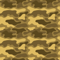 Camouflage Seamless Pattern Vector Illustration. In brown and beige tones. This vector illustration is ideal for military, hunting, and fashion designs requiring a rugged, natural look.