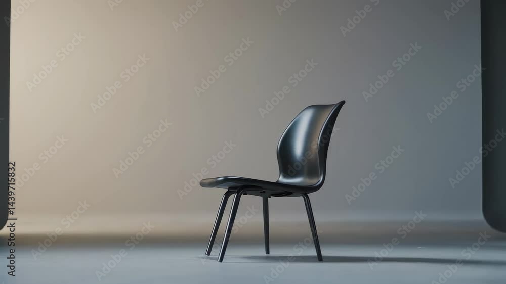 Aufkleber modern black chair rotating slowly in a minimalist studio environment with soft lighting, creating a
