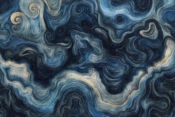 Abstract swirling patterns in shades of blue and beige